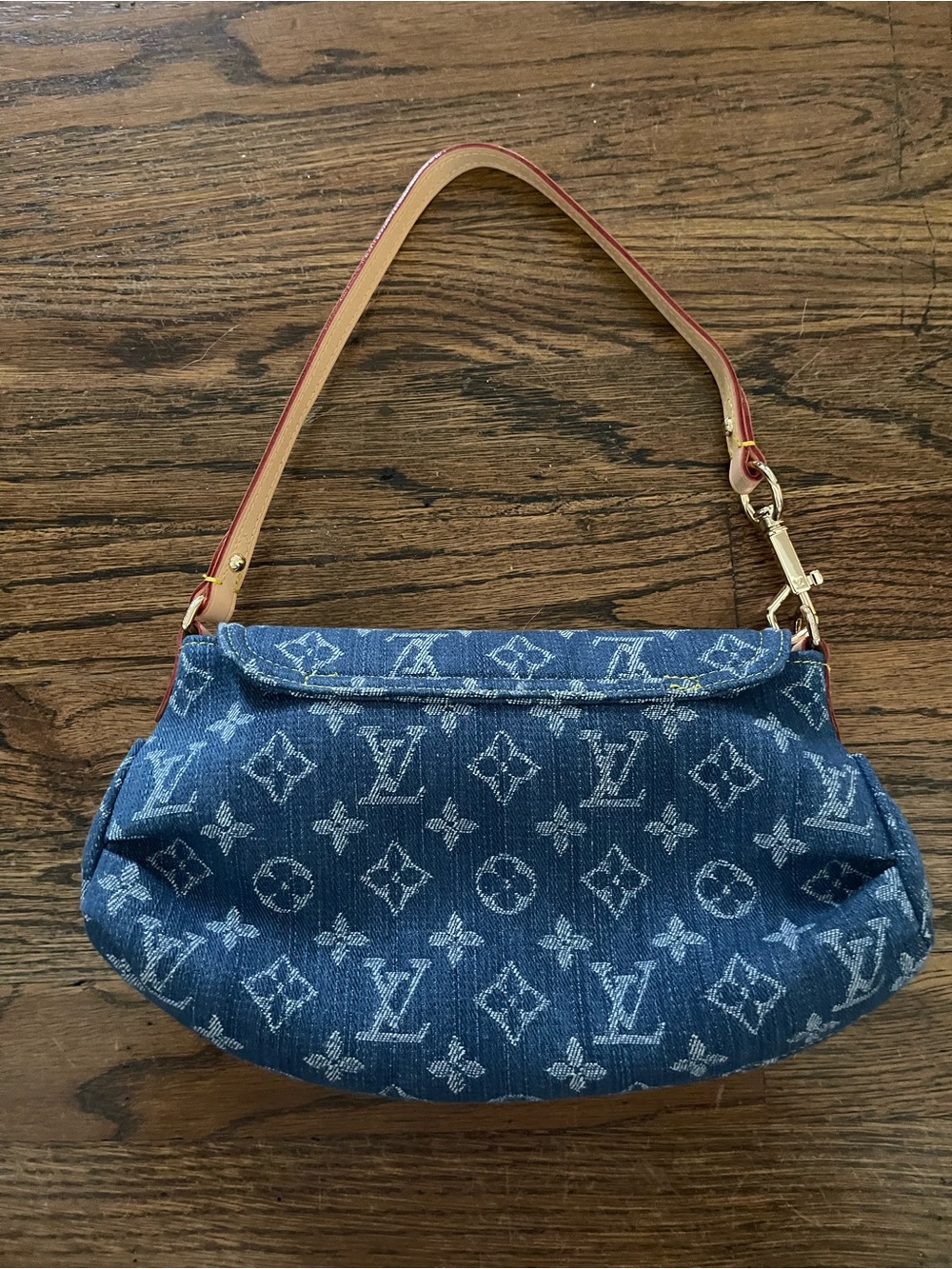 Louis Vuitton Denim Monogram Shoulder Bag in Blue with Natural Leather Strap